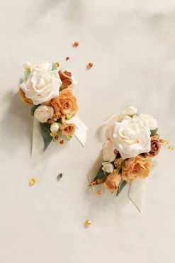 Wrist and Shoulder Corsages in Sunset Terracotta