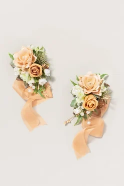 Wrist and Shoulder Corsages in Sunny Peach & Apricot | Clearance