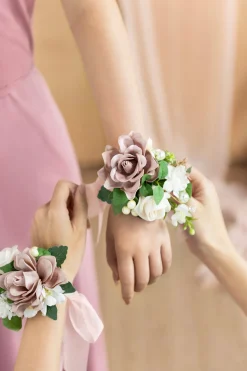 Wrist and Shoulder Corsages in Dusty Rose & Cream