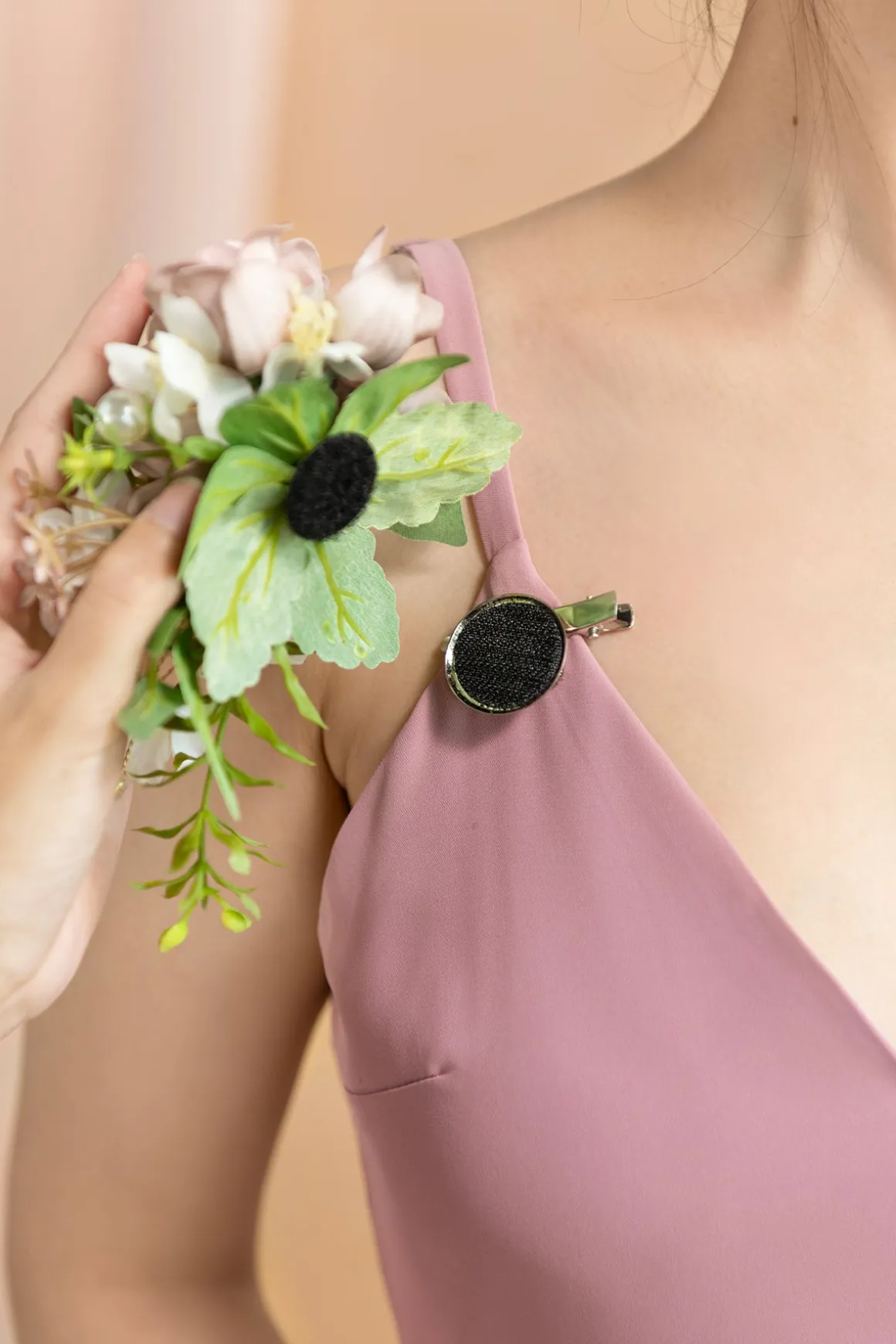 Wrist and Shoulder Corsages in Dusty Rose & Cream
