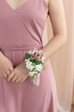 Wrist and Shoulder Corsages in Dusty Rose & Cream