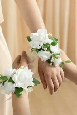 Wrist and Shoulder Corsages in White & Sage