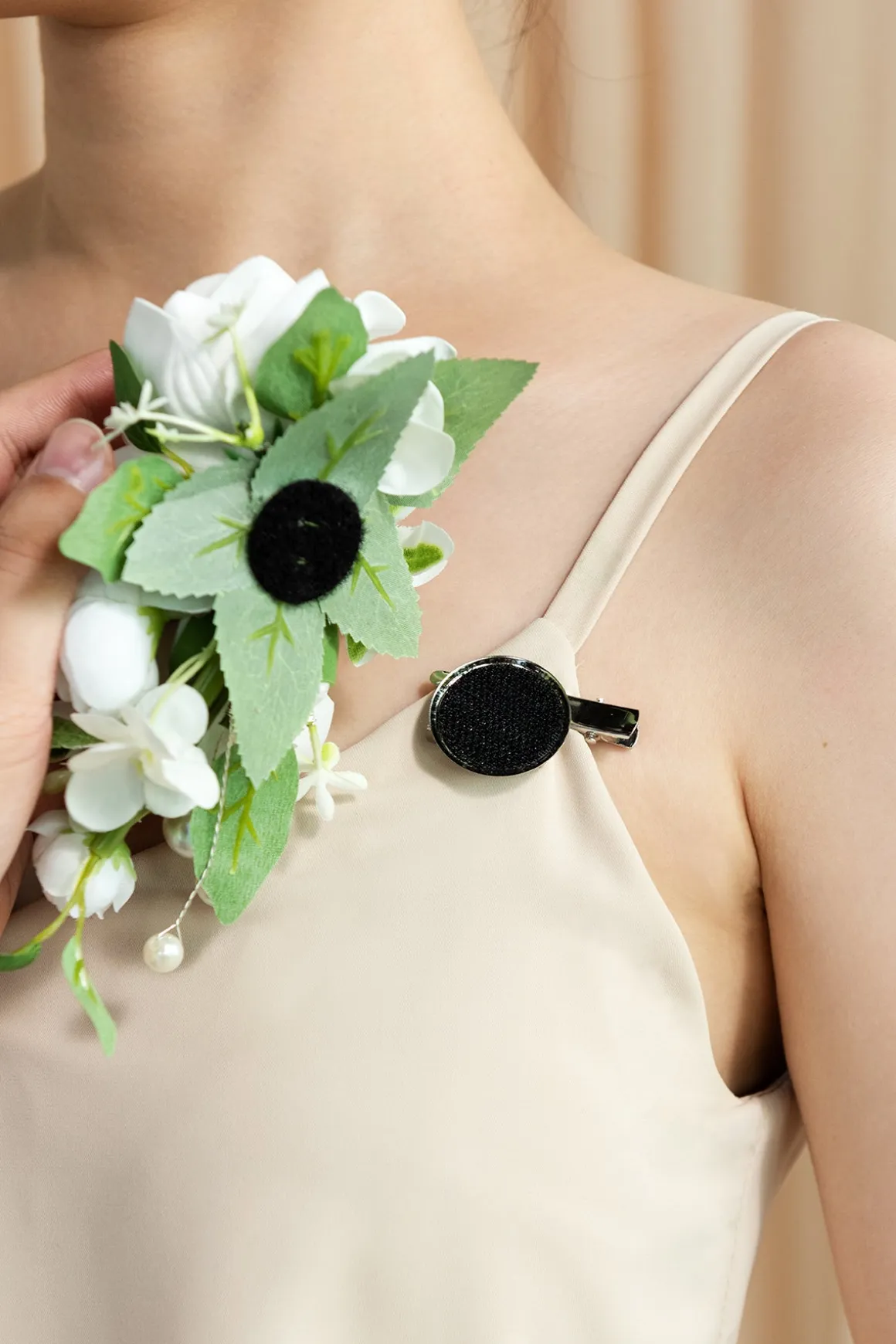 Wrist and Shoulder Corsages in White & Sage