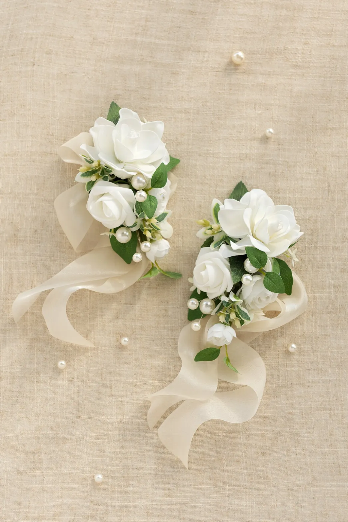 Wrist and Shoulder Corsages in White & Sage
