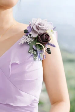 Wrist and Shoulder Corsages in French Lavender & Plum