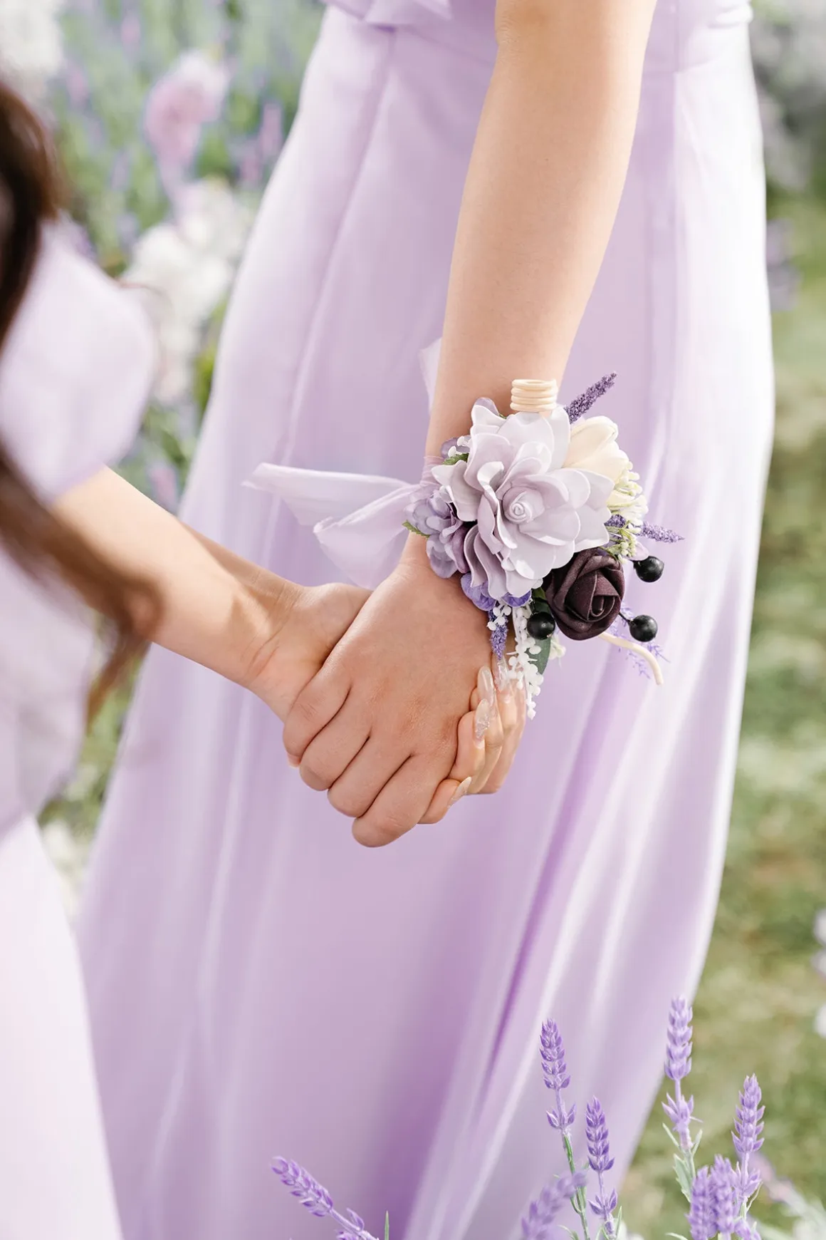 Wrist and Shoulder Corsages in French Lavender & Plum