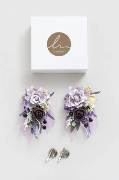 Wrist and Shoulder Corsages in French Lavender & Plum