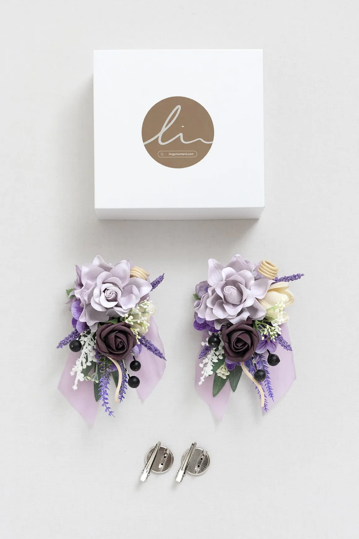 Wrist and Shoulder Corsages in French Lavender & Plum