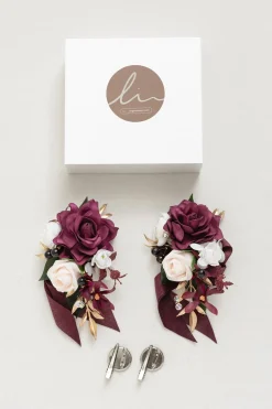 Wrist and Shoulder Corsages in Romantic Marsala