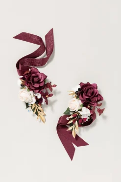 Wrist and Shoulder Corsages in Romantic Marsala