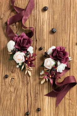 Wrist and Shoulder Corsages in Romantic Marsala