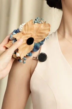 Wrist and Shoulder Corsages in Russet Orange & Denim Blue | Clearance