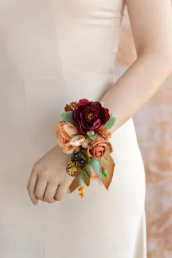 Wrist and Shoulder Corsages in Sunset Terracotta