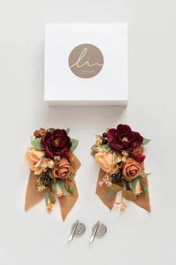 Wrist and Shoulder Corsages in Sunset Terracotta