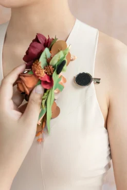 Wrist and Shoulder Corsages in Sunset Terracotta