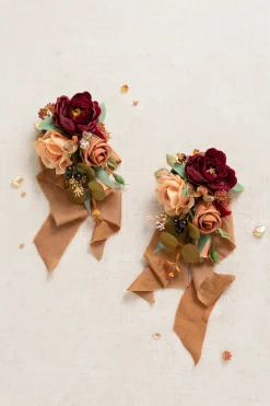 Wrist and Shoulder Corsages in Sunset Terracotta