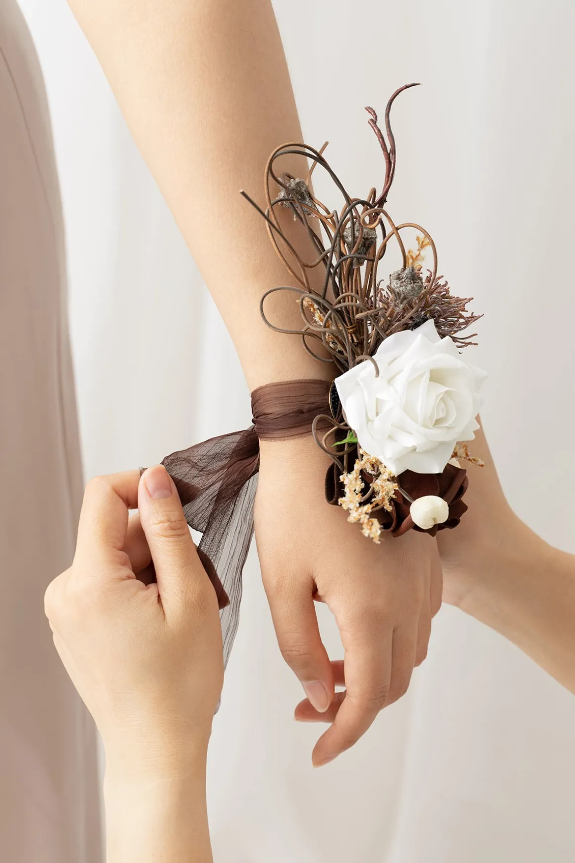 Wrist and Shoulder Corsages in Beige Raw Serenity | Clearance