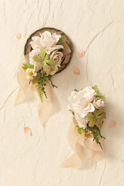 Wrist and Shoulder Corsages in Sand Beige & Olive Green | Clearance