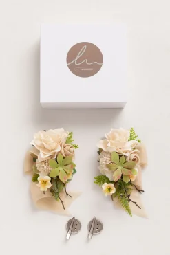 Wrist and Shoulder Corsages in Sand Beige & Olive Green | Clearance