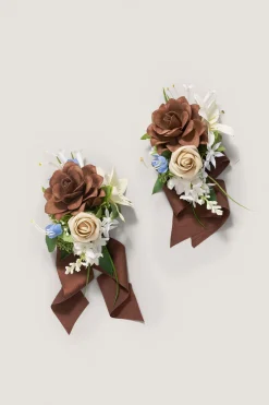 Wrist and Shoulder Corsages in Earth Brown & Tawny Beige | Clearance