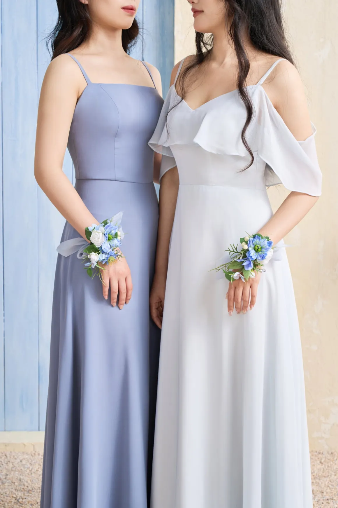 Wrist and Shoulder Corsages in Timeless French Blue & White | Clearance