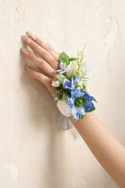 Wrist and Shoulder Corsages in Timeless French Blue & White | Clearance