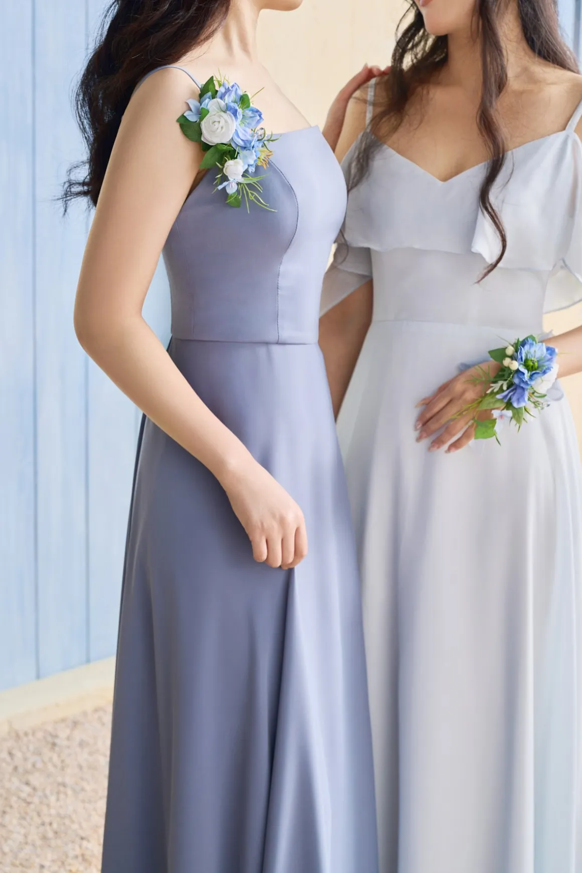 Wrist and Shoulder Corsages in Timeless French Blue & White | Clearance