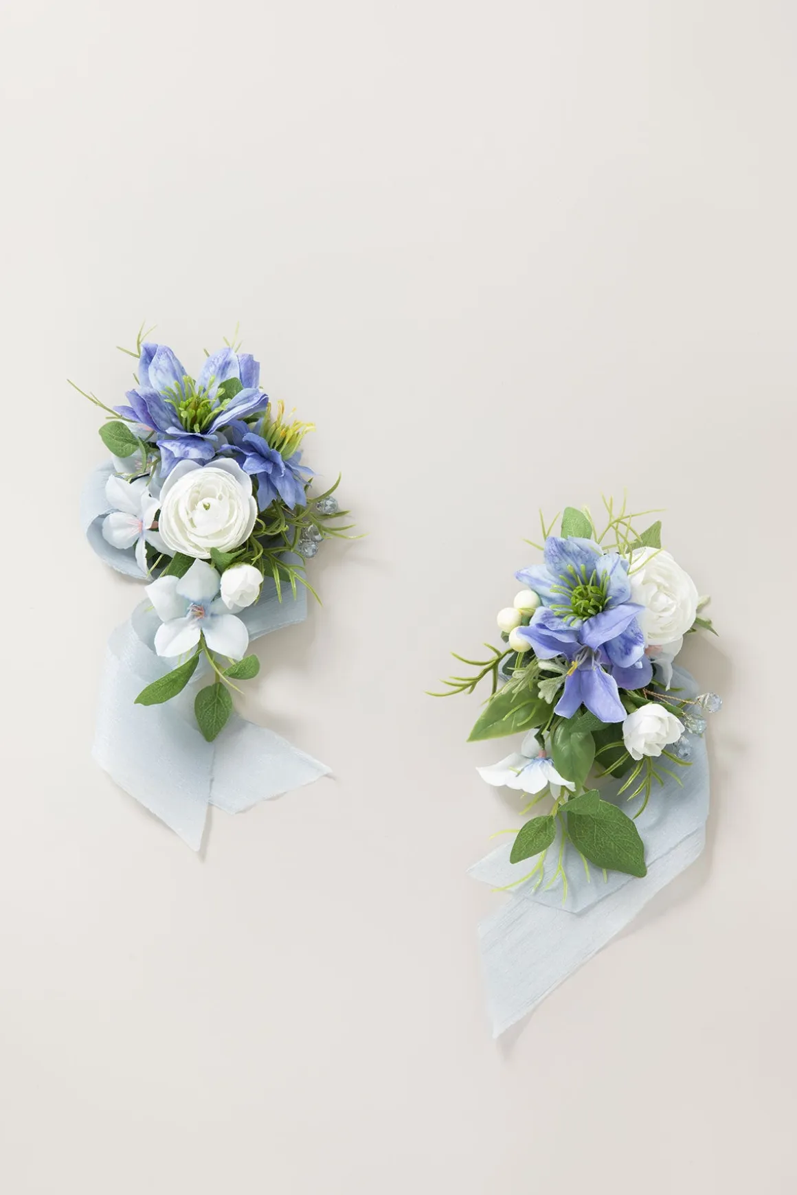 Wrist and Shoulder Corsages in Timeless French Blue & White | Clearance