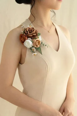 Wrist and Shoulder Corsages in Earth Brown & Burnt Orange & Sand Beige (Set of 2)