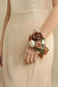 Wrist and Shoulder Corsages in Earth Brown & Burnt Orange & Sand Beige (Set of 2)