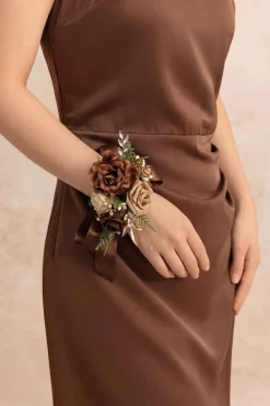 Wrist and Shoulder Corsages in Walnut Brown & Sand Beige (Set of 2)