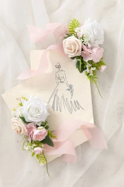 Wrist and Shoulder Corsages in Blush & White