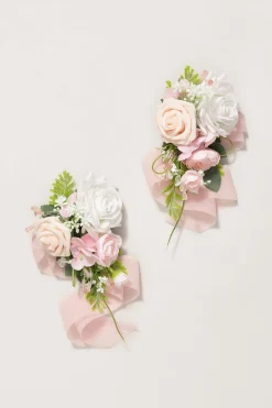 Wrist and Shoulder Corsages in Blush & White