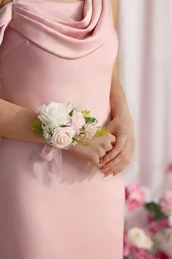 Wrist and Shoulder Corsages in Blush & White