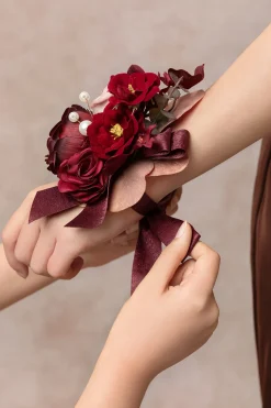 Wrist Corsages in Burgundy & Dusty Rose | Clearance