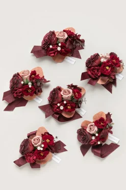 Wrist Corsages in Burgundy & Dusty Rose | Clearance