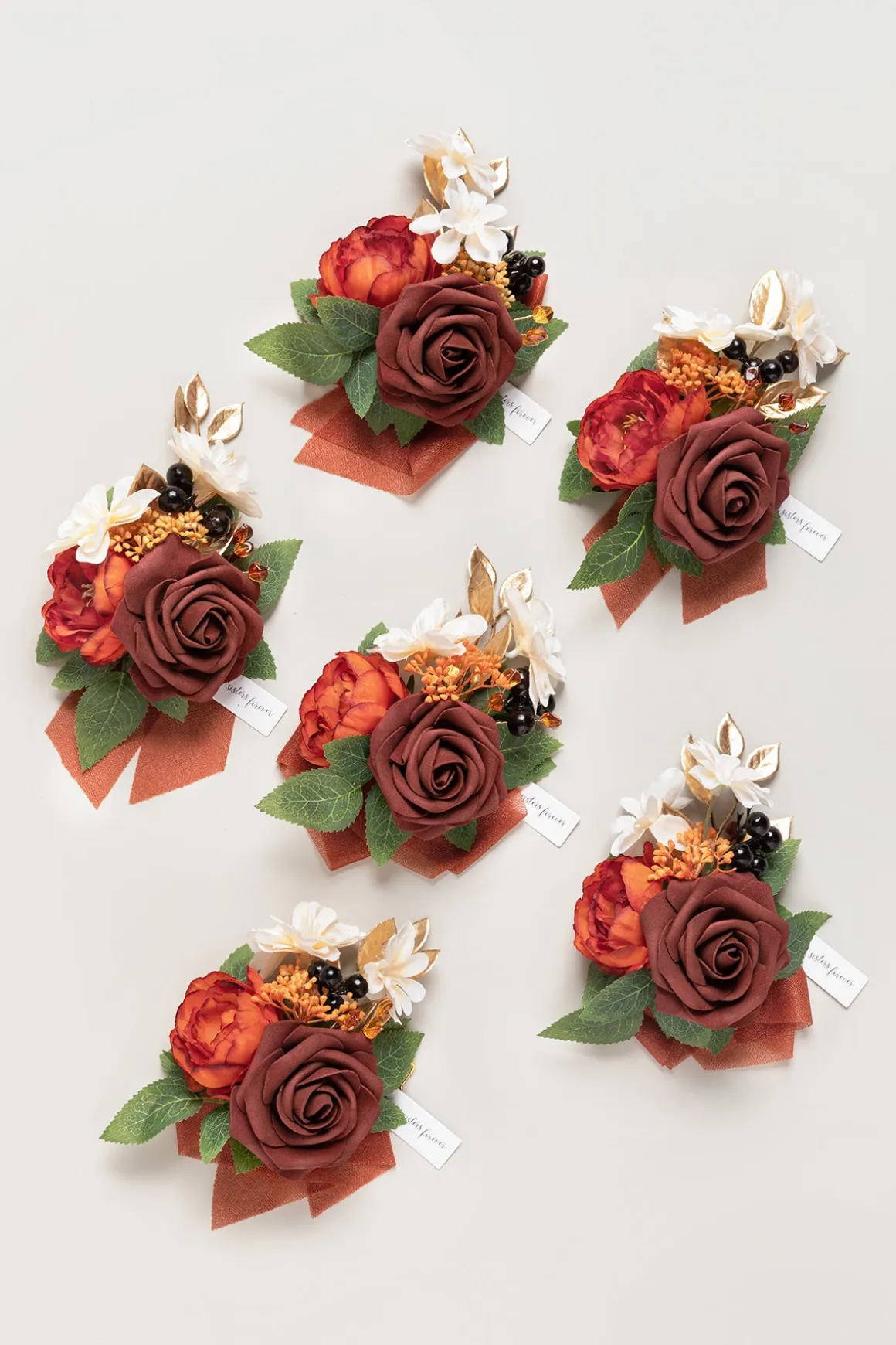 Wrist Corsages in Burnt Orange