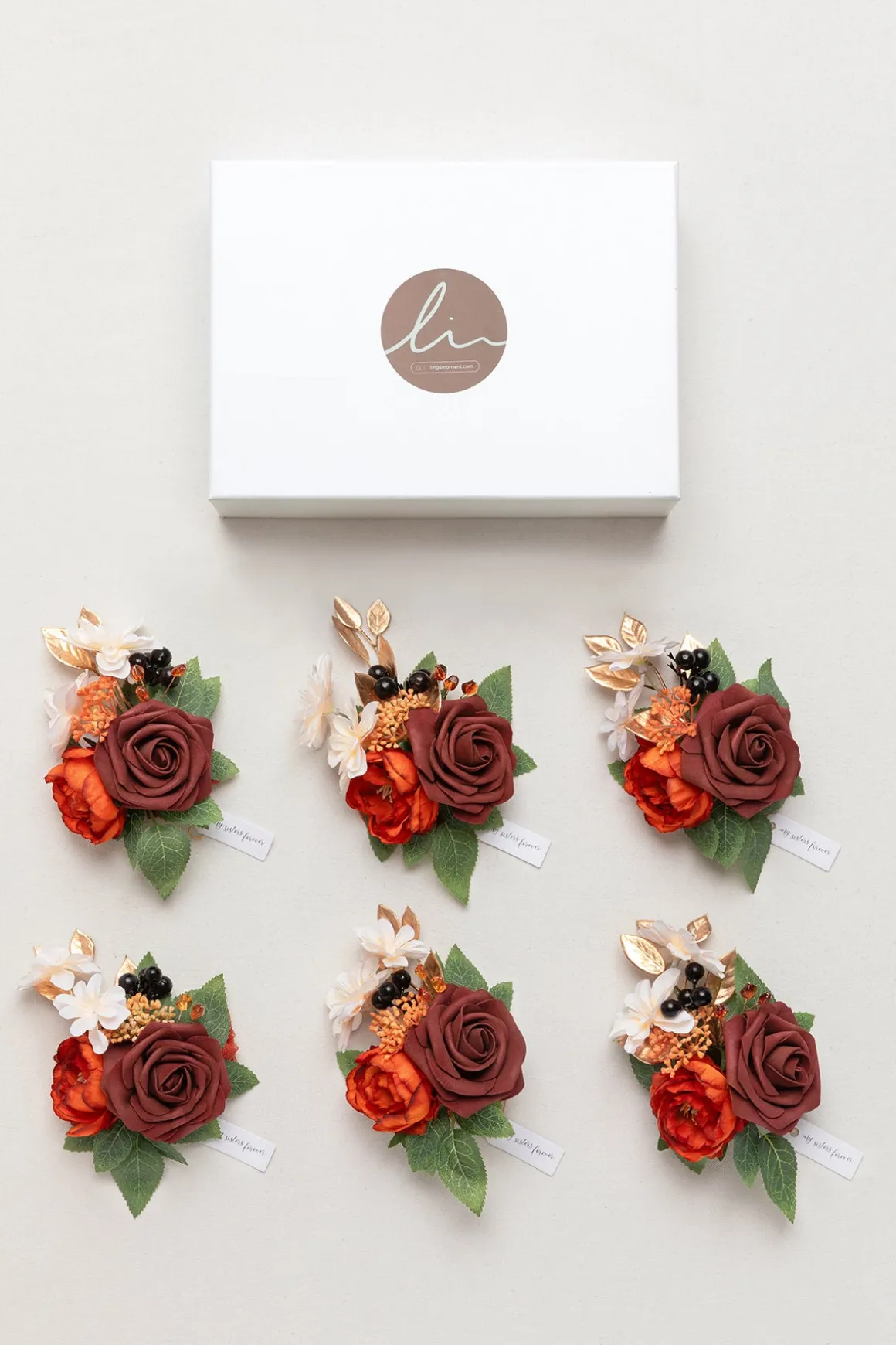 Wrist Corsages in Burnt Orange