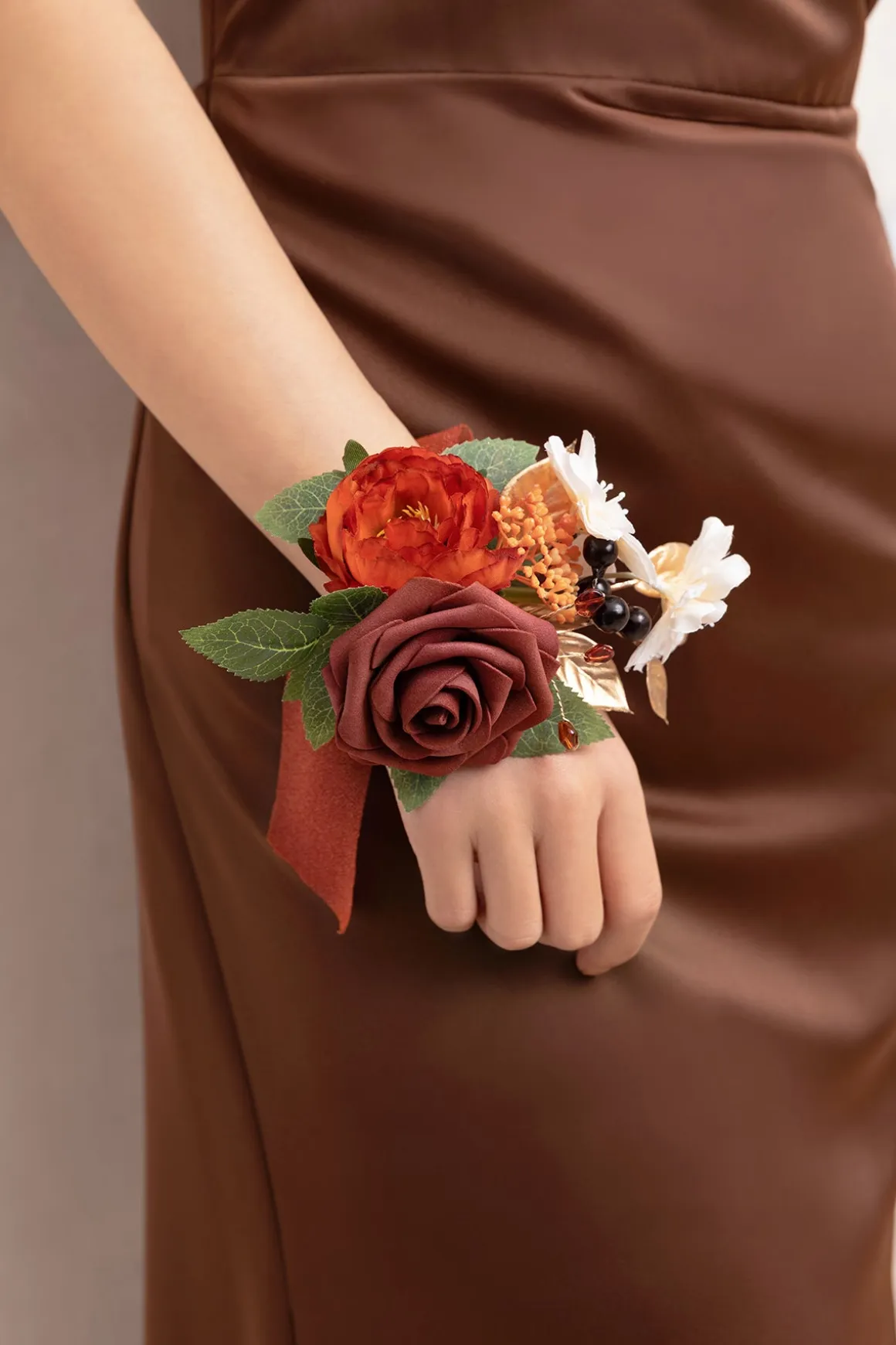 Wrist Corsages in Burnt Orange