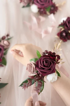Wrist Corsages in Classic Marsala