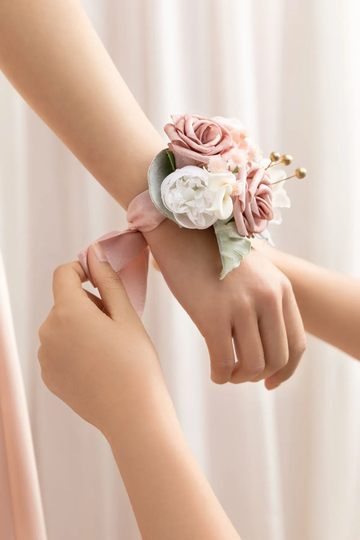 Wrist Corsages in Dusty Rose & Cream (Set of 6)