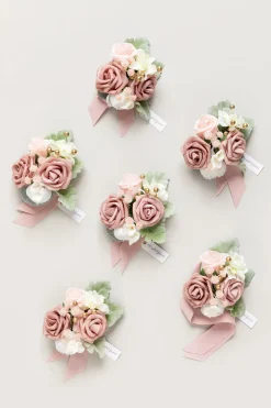 Wrist Corsages in Dusty Rose & Cream (Set of 6)