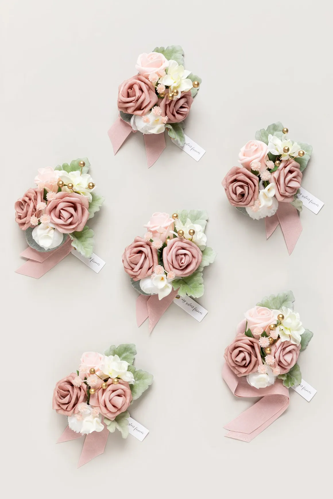 Wrist Corsages in Dusty Rose & Cream (Set of 6)