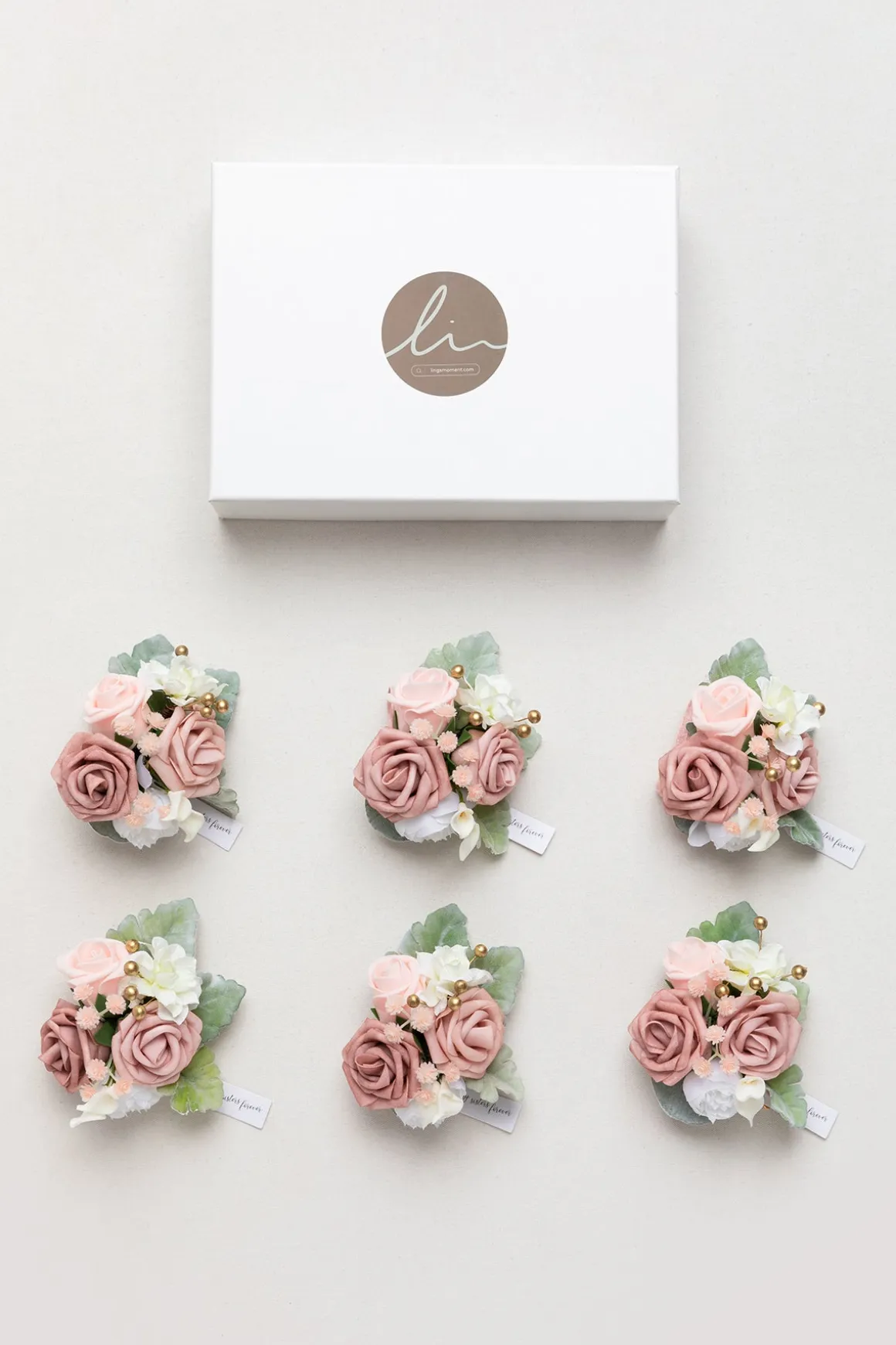Wrist Corsages in Dusty Rose & Cream (Set of 6)