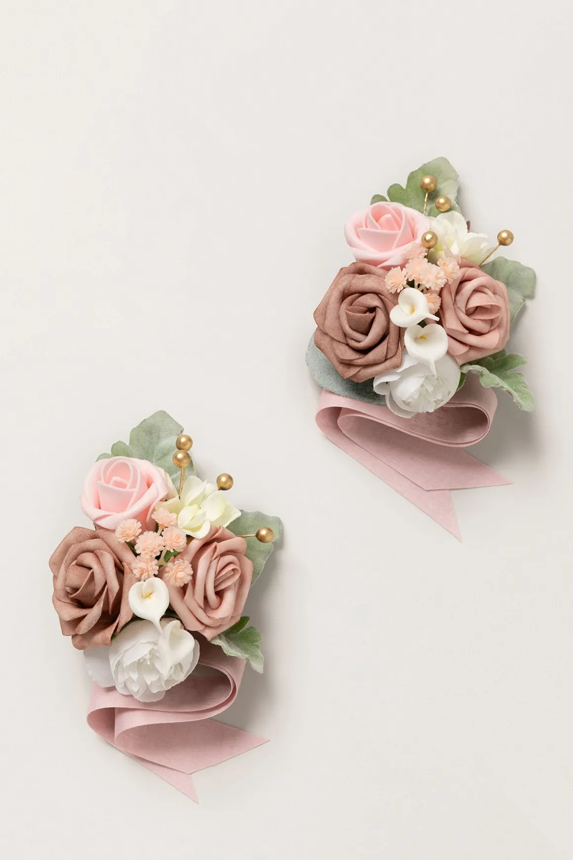 Wrist Corsages in Dusty Rose & Cream (Set of 2)