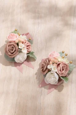 Wrist Corsages in Dusty Rose & Cream (Set of 2)