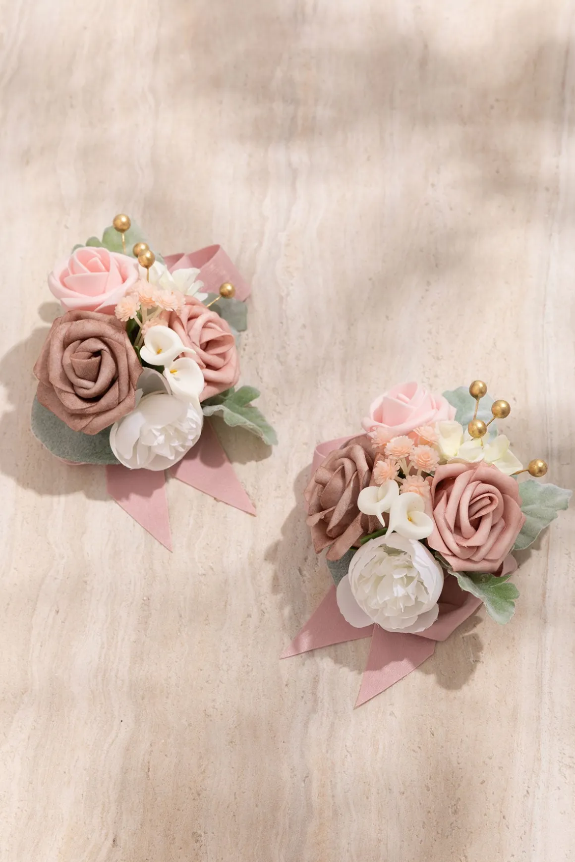 Wrist Corsages in Dusty Rose & Cream (Set of 2)