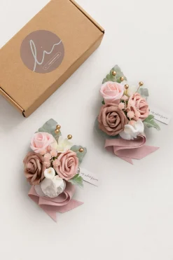 Wrist Corsages in Dusty Rose & Cream (Set of 2)