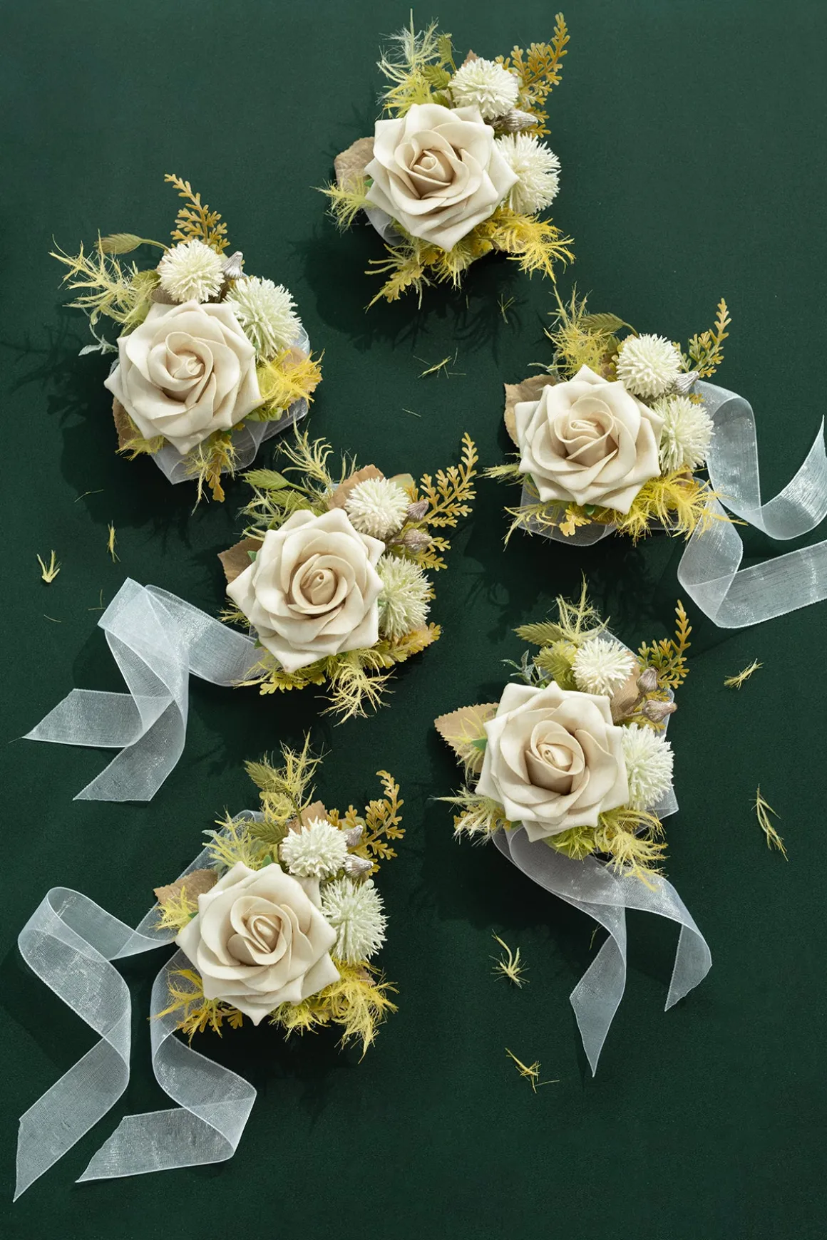 Wrist Corsages in Emerald & Tawny Beige | Clearance