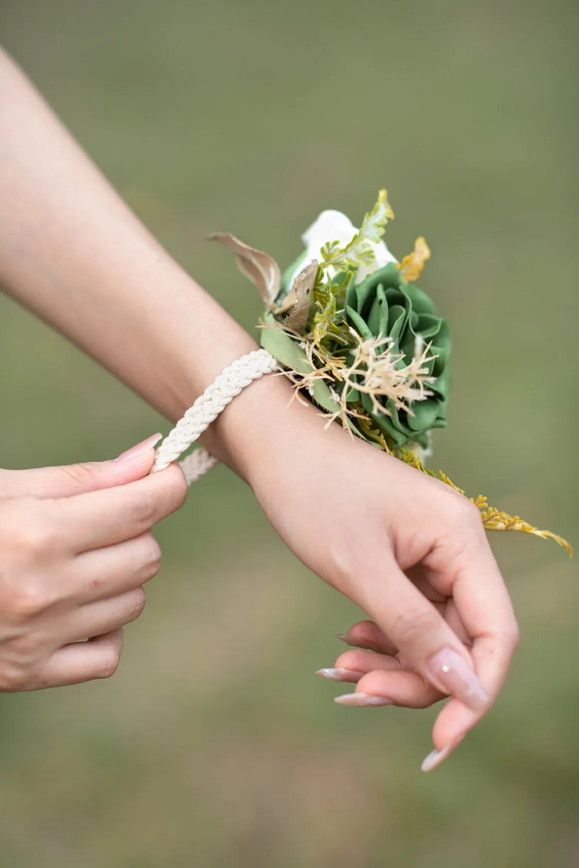 Wrist Corsages in Emerald & Tawny Beige | Clearance